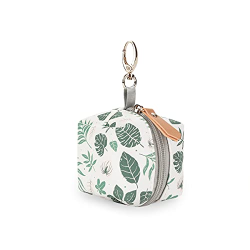 MOMIGO Pacifier Case Bag - Pacifier Holder with Clip for Diaper Bag Stroller Purse Charm, Holds 2 Pacifiers Outdoor Travel (Green Leaf)