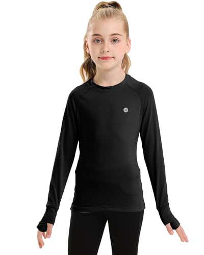 Girls Long Sleeve Shirt UPF50+ Lightweight Thin Active Tee Pullover Top with Thumb Hole 3-12Years