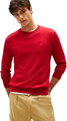Tommy Hilfiger Uomo Pullover Essential Cotton con Scollo Rotondo, Rosso