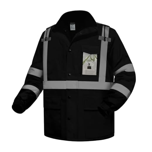 Uno Mejor Hi Vis Rain Jackets, Reflective Safety Jacket with Pockets for Men& Women, Construction Coats for Cold Weather, Waterproof Rain Gear, Class 3, Black Long, 4XL