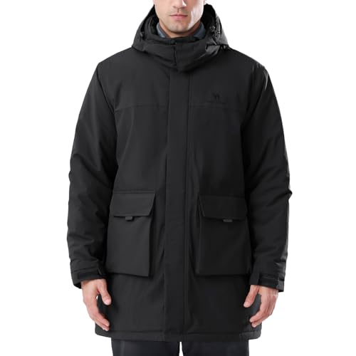 CAMELSPORTS Mens Winter Coats Long Warm Jacket with Hood Casual Quilted Puffer Parka Windproof Jackets