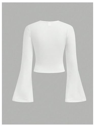 Floerns Girl's Cute Bow Print Flare T Shirts Bell Sleeve Crew Neck Kids Tee Tops2