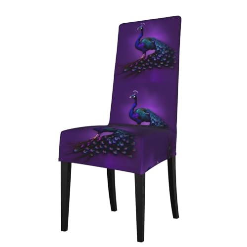 ABYchdd Funda elástica extraíble para silla de comedor con estampado de pavo real morado, decoración de silla reutilizable para cocina, hotel y fiesta
