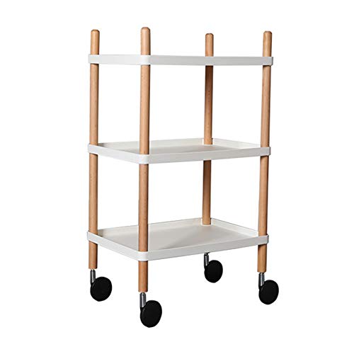 RFSHGIOP Carrito de cocina con ruedas de madera de 3 niveles, organizador de ruedas con bloqueo, multifunción, 2 colores, blanco, 50 x 36 x 90 cm