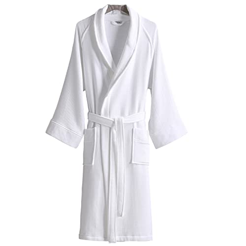 GHYUBYER Bathrobe Towel for Women，100% Cotton Terry Robe, Unisex Men Women, Lightweight, Soft, Absorbent, Spa, Pool (Color : White, Size : X-Large)