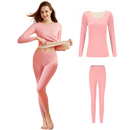 Merdia Thermal Underwear Long Johns Base Layer for Women | Stretch Soft Thermal Top and Bottom Set | Women's Thermal Underwear Sets | Ski Clothing for Women | Insulated Underwear for Women (Pink-XXL)