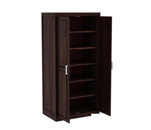 Image of Rajotiya FurnitureSolid Wood 2-Door 5 Shelf Wardrobe Cupboard Almirah: Elegant Storage Solution for Clothes (Teak)