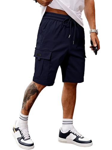 Image of JMIERR Men's Casual Stretch Cargo Shorts | Drawstring Elastic Waist, Multi Pockets, Summer Work Short, Classic