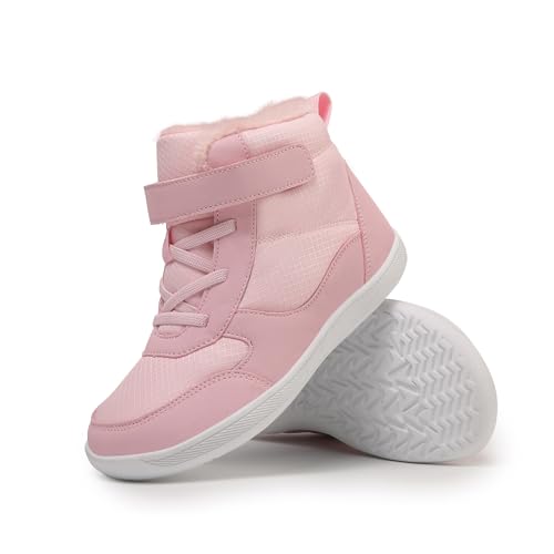 Children’s Winter Boots with Wide Toe Box Waterproof Zero Drop Sole Minimalist Barefoot Hiking Snow Boots for Girls and Boys Non-Slip Plush Lining Ankle Snow Boots for Toddler/Little Kids/Big Kids