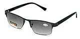 Metal Rectangular Progressive No Line Reading Glasses Tri-Focal Reader Outdoor Sunglasses (Gunmetal, 2.50)