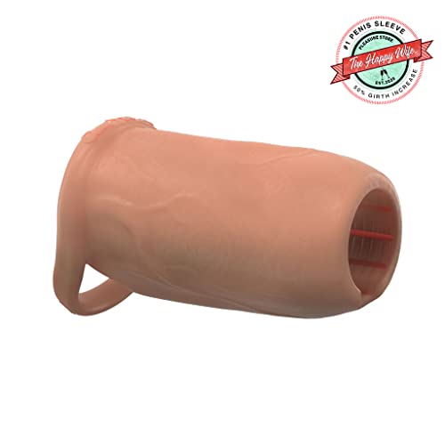 The Happy Wife Penis Sleeve | Cock Sheath | Male Girth Enhancement |Open Head For Sensitivity | Sexual Pleasure Enhancer For Men, Women & Couples | Nude Color, Large Girth 5" X 2.5" #TOP1
