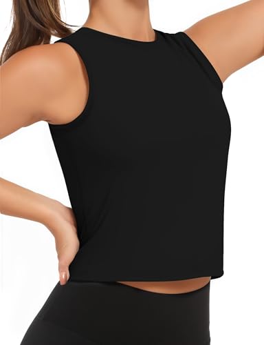 AURUZA Ice Silk Workout Tank Tops for Women Gym Womens Athletic Tops Loose Fit Running Tank Sleeveless Cool Sun Protection (#2 Black, Medium)