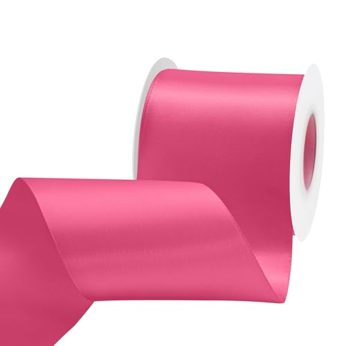 Image of Double Face Hot Pink Satin Ribbon 3 inch X 15 Yards Polyester Hot Pink Ribbon for Gift Wrapping Very Suitable for Weddings Party Hair Bow Invitation Decorations and More