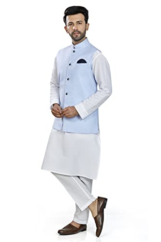 Image of BE ACTIVE 100% Cotton Solid Pattern Trendy Comfortable Stylish Full Sleeve Kurta Pajama Set with Jacket Nehru Style Koti for Men's ||