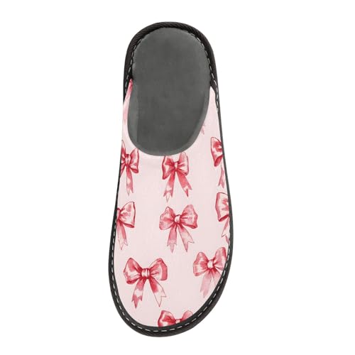 Slippers for Women Watercolor Red Pink Bow Pattern Soft Winter Warm Shoes Indoor Outdoor Non-Slip House Travel Slippers3