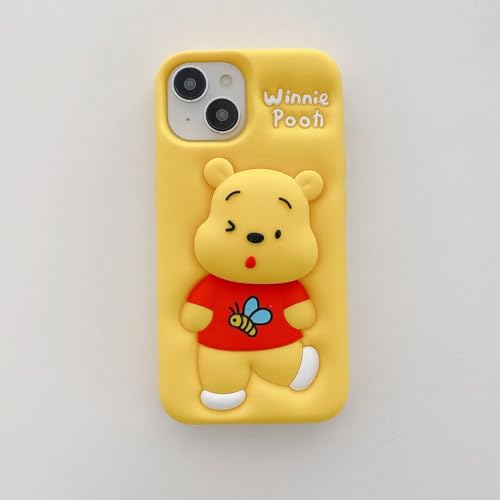 Image of MIDOS Back Cover iPhone 15 Soft Silicone 3D Cute Cartoon With Holder Full Protective Case Compatible With iPhone 15 (Pooh), Black