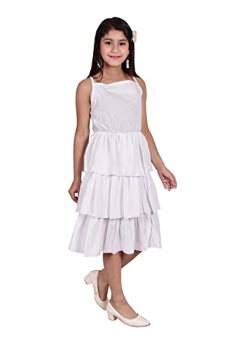 Image of Knee Length Crepe Layered Sleeveless Dress for Girls