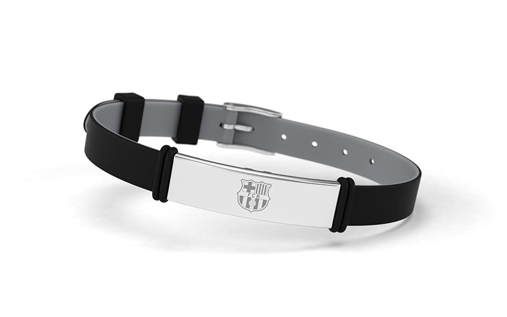 Pulsera Fútbol Club Barcelona Fashion Negra Escudo Ajustable para Hombre, Mujer y Niño | Pulsera Barça de silicona y acero inoxidable | Apoya al Barça con un producto oficial culé | FCB