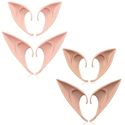 Orelhas de elfo, 4 pares de orelhas de fada para adultos e crianças, orelhas de uende de látex suave anime props, acessórios de asas de fada para vestir elfos cosplay Halloween carnaval festa