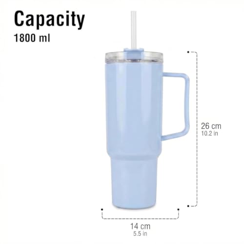 Image of 1800ml Large Water Tumbler with Handle & Straw | BPA-Free Reusable Sipper Cup with Flip Lid | Spill-Resistant Travel Mug for Gym Office College & Daily Use