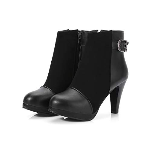 MIOKE Women's Fashion Round Toe Dress Ankle Boots Buckle Platform Zipper Stiletto High Heel Short Booties2