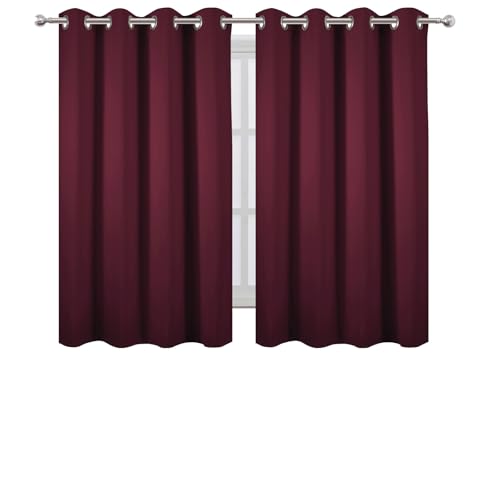 Image of LEMOMO Blackout Curtains 66 x 54 Inch Long Burgundy Red Curtains Set of 2 Panels Room Darkening Curtains for Bedroom and Living Room