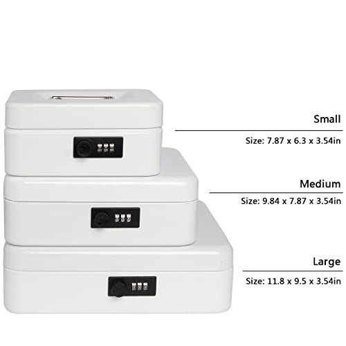 Kasten Metal Cash Box With Money Tray And Combination Lock, Money Box For Cash Saving, 11.8"X 9.5"X 3.5", Large White #TOP6