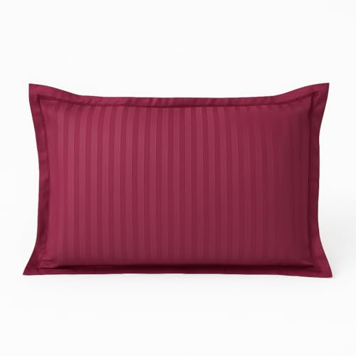 Image of Cotton Solid Striped Pillow Covers | Ultrasoft Breathable Envelope Closure| Pack of 2 Pillow Covers Standard Size (27 x 17 Inches) (Wine)