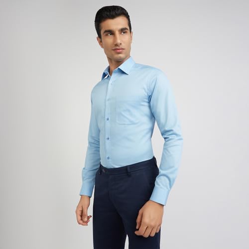 Image of Raymond Men's Slim Fit Solid Pattern Pure Cotton Semi Cut Away Collar Full Sleeve Formal Shirt
