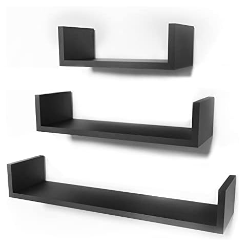 STOREMIC Floating Shelves, Mounted Shelves for wall 60cm, 45cm, 30cm, Easy to Install Black Shelves Pack of 3, U-Shaped Wall Shelves for Kitchen, Living Room, Bathroom and Bedroom, etc Cover
