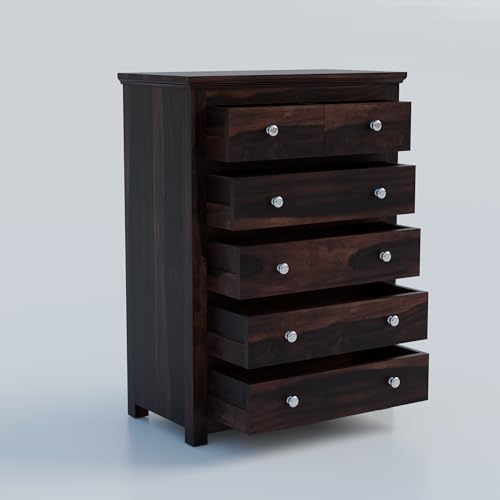 Image of Furniture Rustic Sheesham Wood Chest of Drawers with 5 Drawers -for Living Room Storage (Honey Finish)