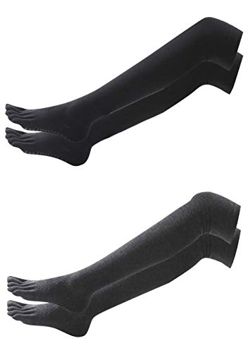 DIACACY Women’s Solid Color Knee High Non-Slip Socks Open toe Skid Grip Yoga Socks BLK+Grey