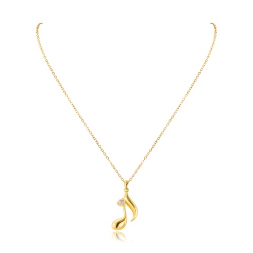 Gold Music Note Pendant Necklace Cubic Zirconia for Women Music Lover Musican Gifts