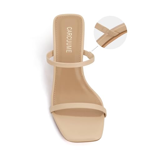 Carcuume Women's Square Toe Two Strap Open Toe Block Heels Sandals Slip On Shoes4