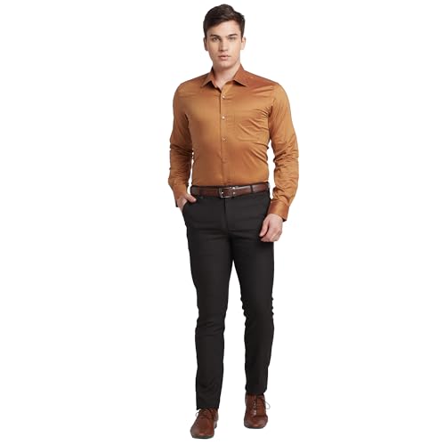 Image of Raymond Men's Solid Pattern Contemporary Fit Pure Cotton Full Sleeve Semi Cut Away Collar Formal Shirt