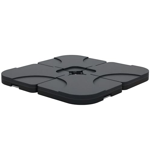 Outsunny 4 Pieces Parasol Base Stand Weights for Banana Hanging Cantilever Umbrella, Water and Sand Filled, Up to 72kg, Black