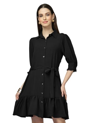 Robe noire en polyester fluide Style Quotient de qualité