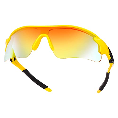 Image of Sports Sunglasses, Full-Coverage UV400 Protection, Hydrophobic Mirrored Lens, Lightweight Shatterproof Design, Mercury, (YELLOW)