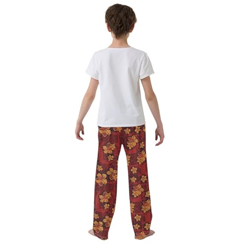 Tribal Hibiscus Florals Boys Long Pants Soft Trousers Elastic Waist Kids Lounge Bottoms with Pockets S-XL3