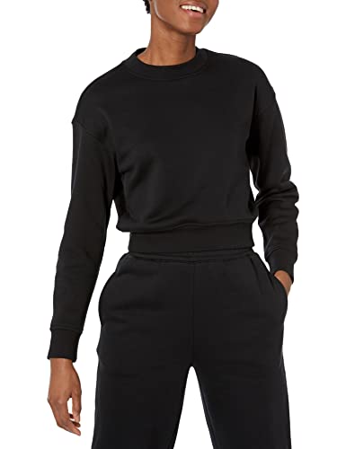 Amazon Essentials Womens Cropped Drop Shoulder Long Sleeve Sweatshirt (Available in Plus Size) Black X-Large
