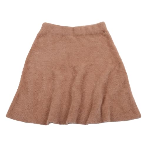 Women Fall Winter Elastic High Waist Imitated Skirt Solid Color Furry Pleated Flared A-Line Short Skirts