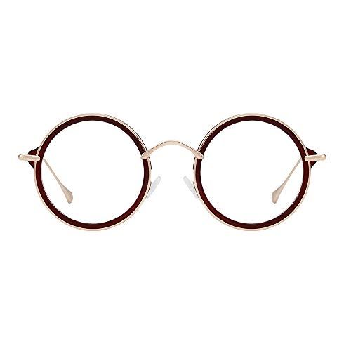 LR Round Blue Light Blocking Glasses Eyestrain UV Filter Lens Anti Blue Ray Glasses for Computer Use (Red/Gold)