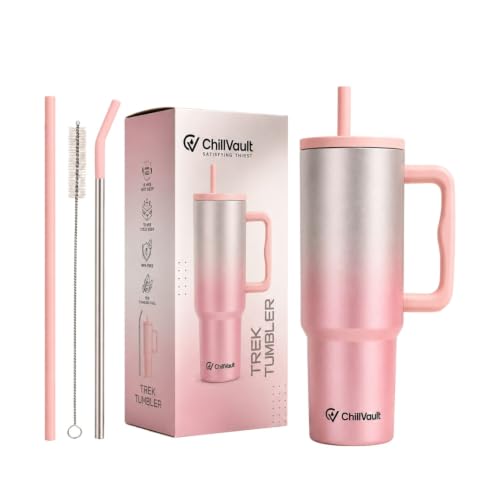 Image of REFULGIX ChillVault 1200ML Stainless Steel Tumbler | Double Insulated with Handle & 2 Straws | Leak-Proof Hot & Cold Sipper for Coffee, Travel & Home (Blush Silver)