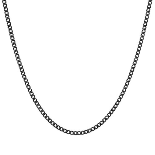 RWQIAN Kette Herren Panzerkette 3mm Schwarzkette 55cm Männer Edelstahl Schwarz Panzerkette Halskette Gliederkette Klassische Link Chain 22 Geschenk für Damen Männer