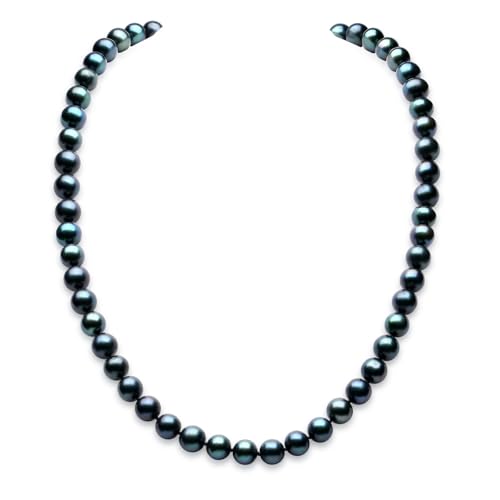 YAMI Tahitian Black Pearl Necklace, Natural Saltwater Cultured Near-Round Pearl Strand with 925 Sterling Silver Clasp, Adjustable Length 18+2IN, Luxury Jewelry Gift for Women, Mother, Wife