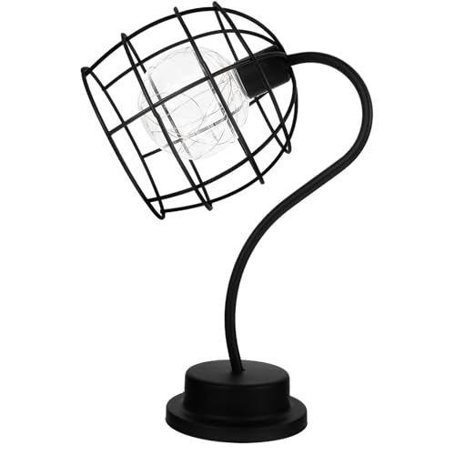 Cabilock Lámpara de Mesa LED Vintage de Hierro Negro Luz Nocturna Cálida para Escritorio Lámpara Decorativa Portátil Tipo Jaula Adecuado para Dormitorio y Oficina