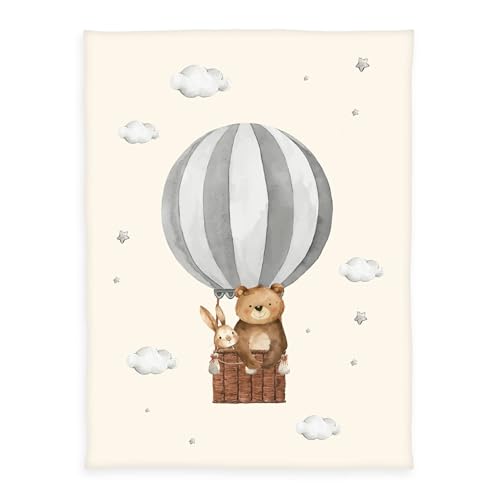 Herding babybest Ballonfahrt Microfaserflausch-Decke, Kuscheldecke, 75x100 cm, 100% Polyester, Beige