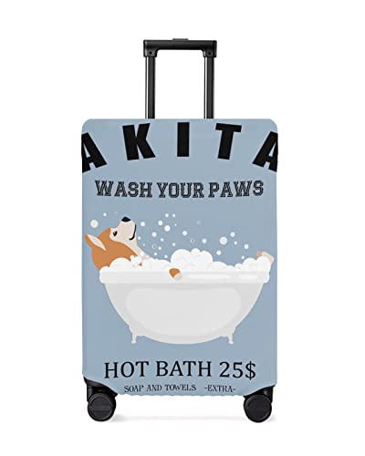 Travel Luggage Cover X-Large Suitcase Cover Fit for 29-32 Inch Luggage Luggage Protector Suitcase Cover Akita Wash Your Paws Cartoon Animal Bubble Bathtub Luggage Cover Protector for Suitcase