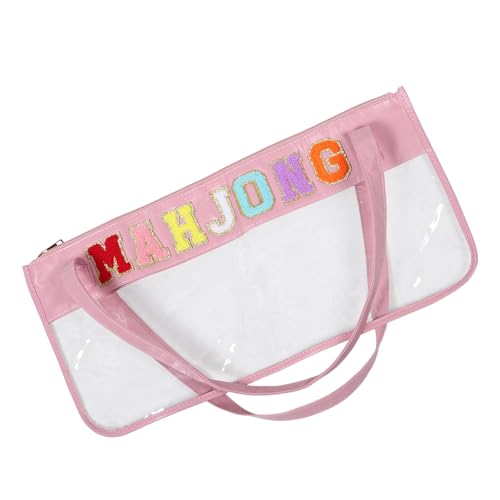 Sac mahjong transparent brodé PU à grande capacité avec fermeture éclair