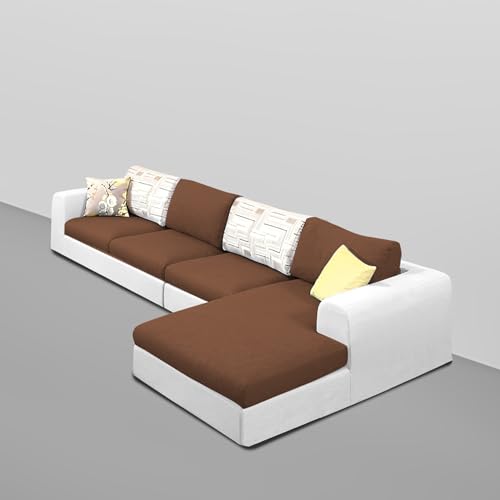 Image of Koza RHS 6 Seater L Shape Sofa Set for Living Room (Brown Grey Fabric) Premium Fabric Sofa